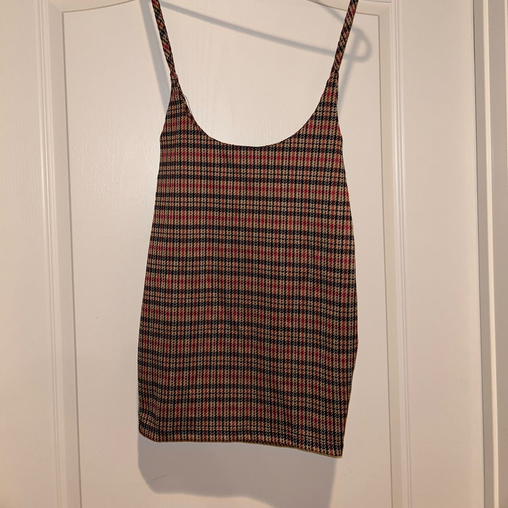 plaid skirt with shoulder straps
